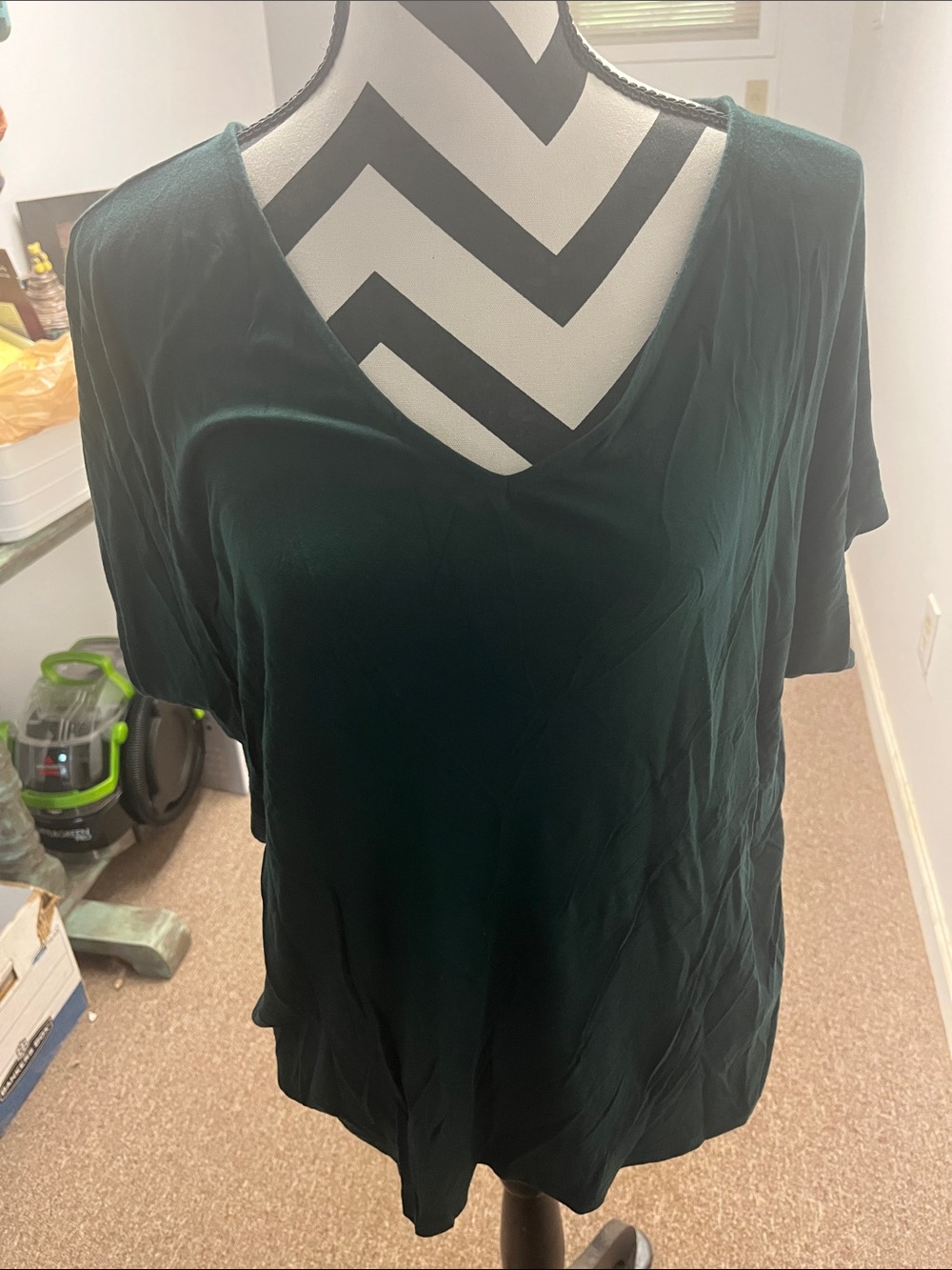 Papermoon Women's V-Neck Short Sleeve Tee in Dark Green